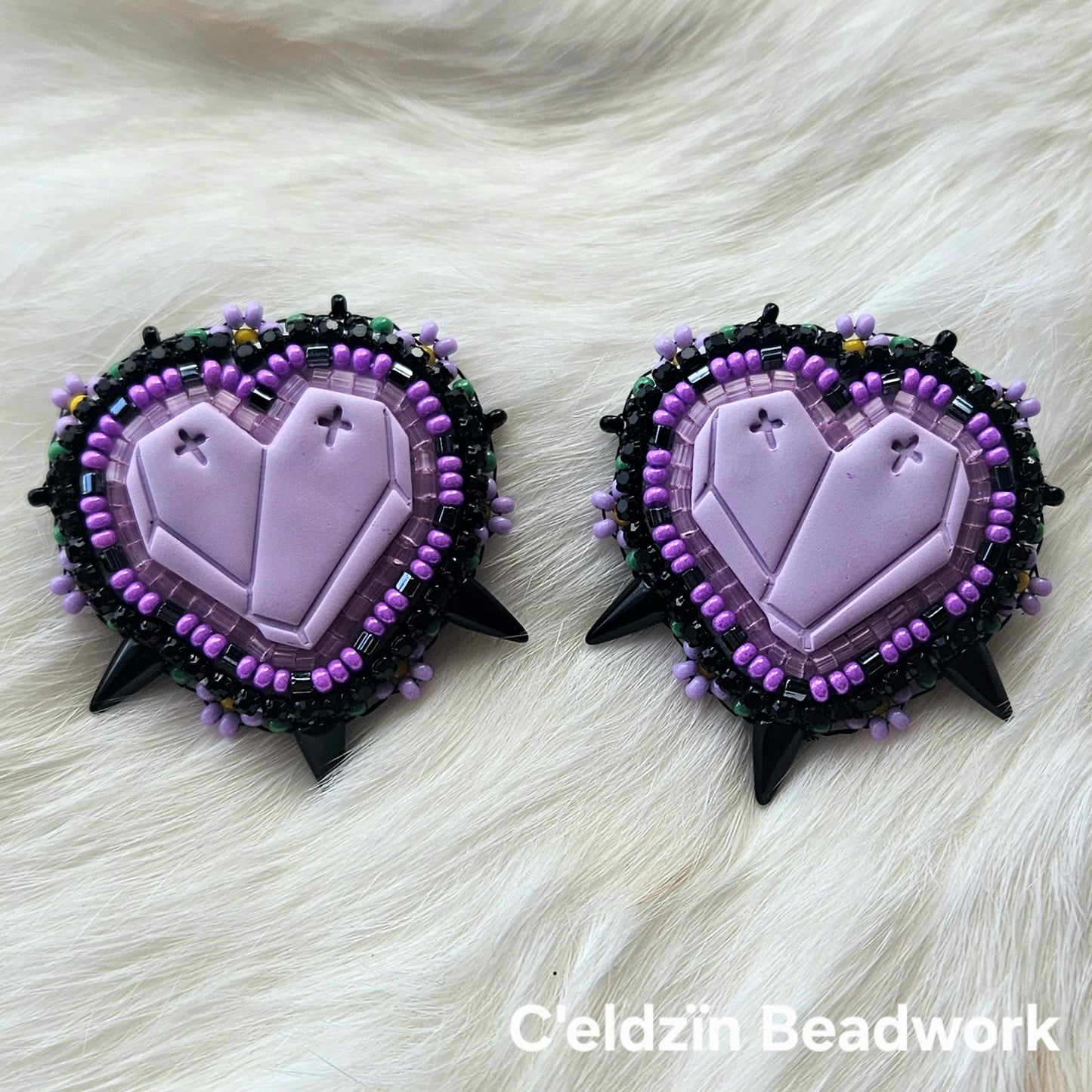 Purple Coffin Heart Earrings