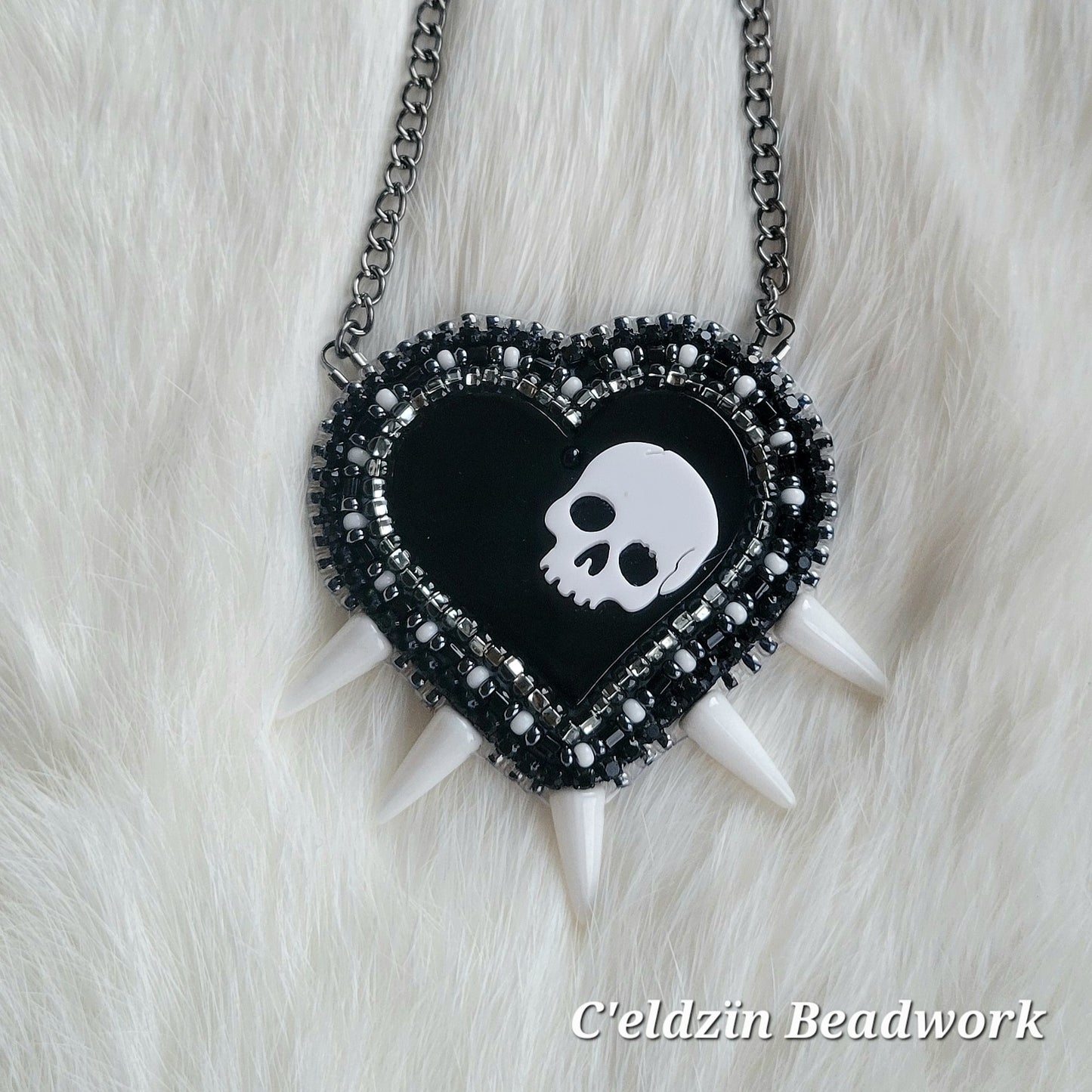 Spiked Skull Heart Necklace