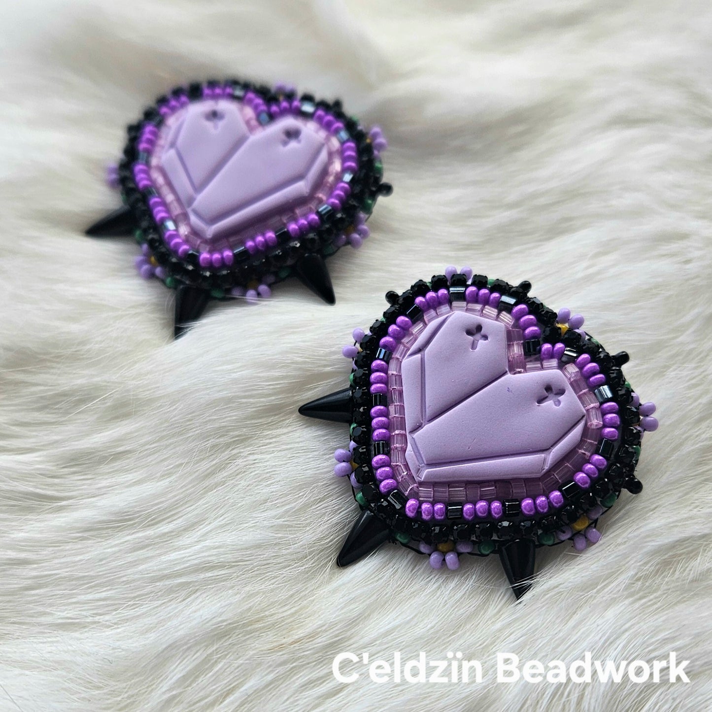 Purple Coffin Heart Earrings