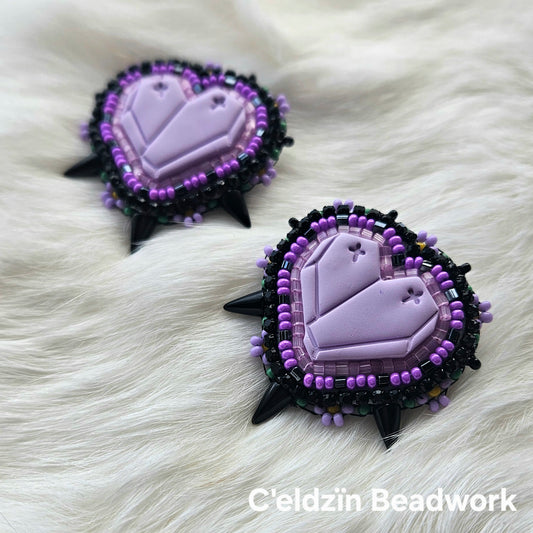 Purple Coffin Heart Earrings