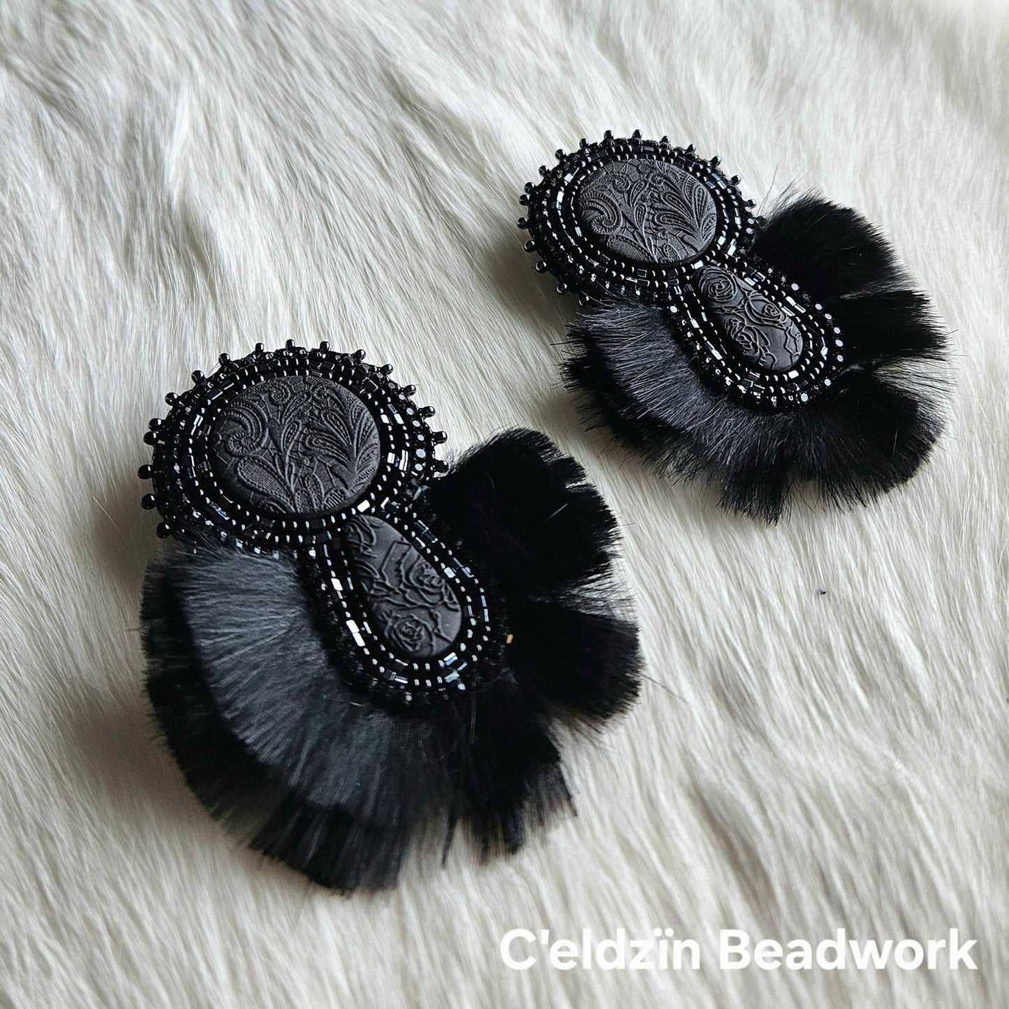 Black Fur Earrings