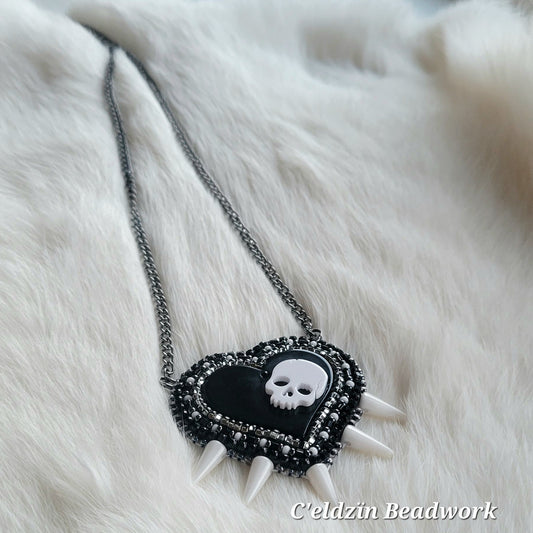 Spiked Skull Heart Necklace