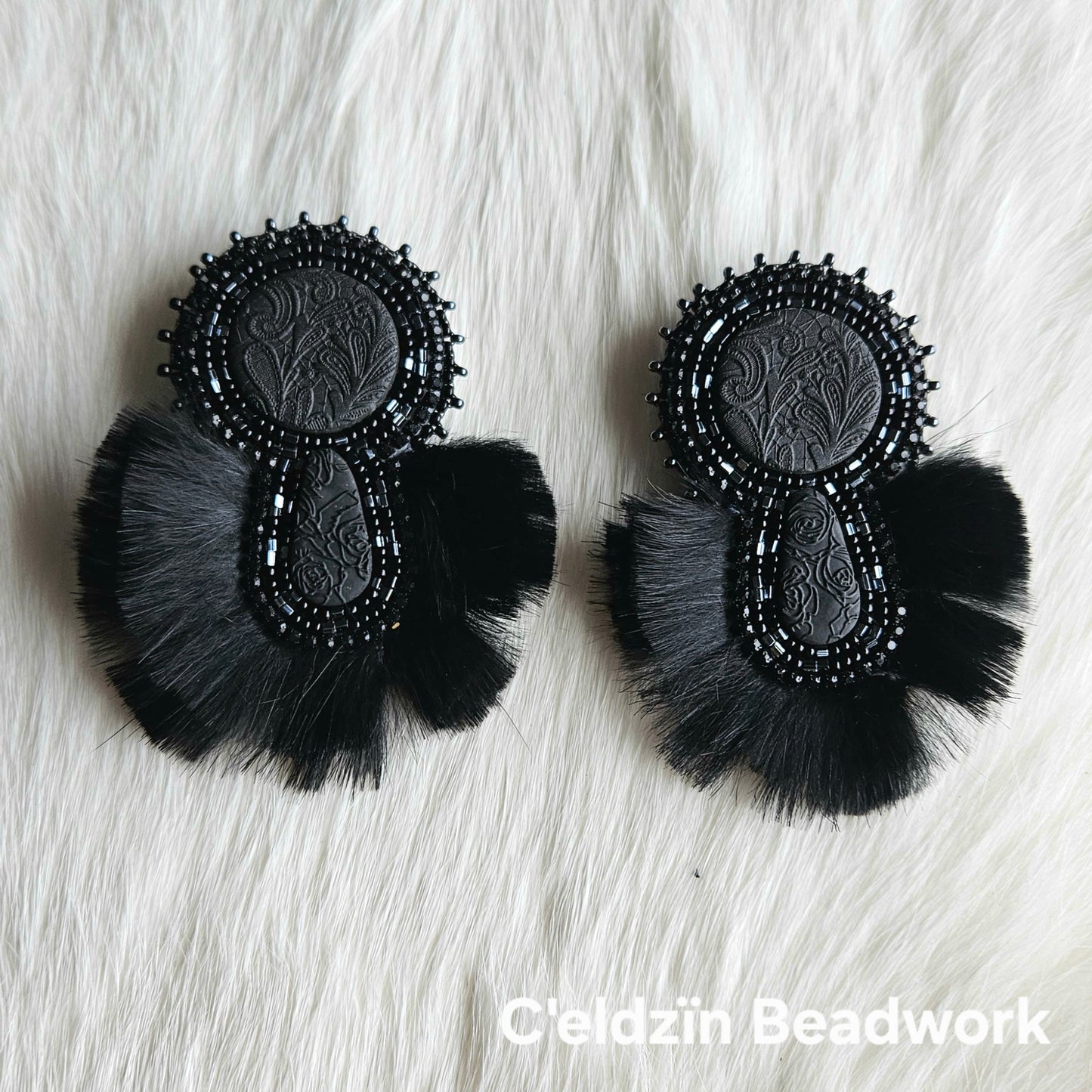 Black Fur Earrings